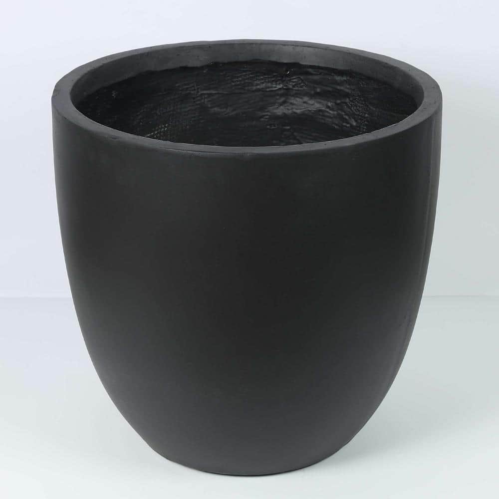 fontein Altijd Ervaren persoon LuxenHome Large Round Black Fiberclay Planter WH035-B - The Home Depot