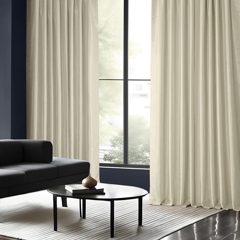 Extra Long Off-White Blackout Faux Silk Drapes