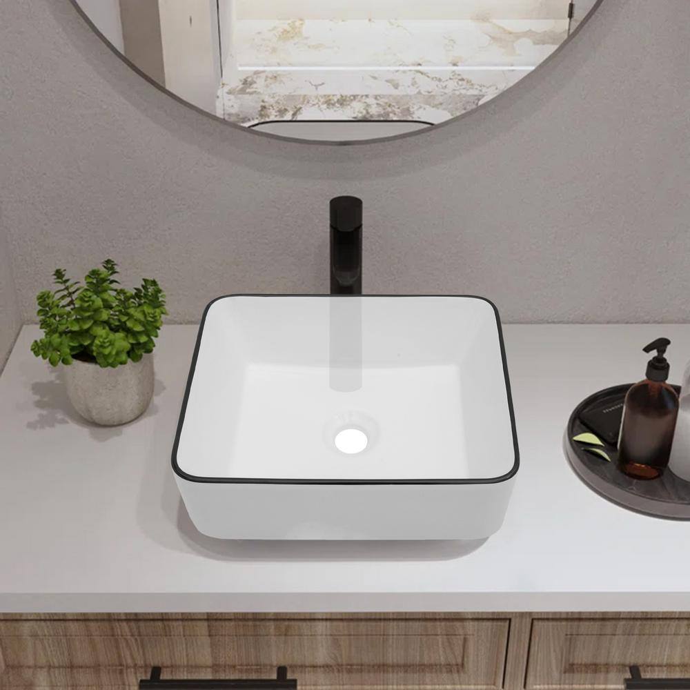 19 x 15 White Ceramic Rectangular Vessel Bathroom Sink