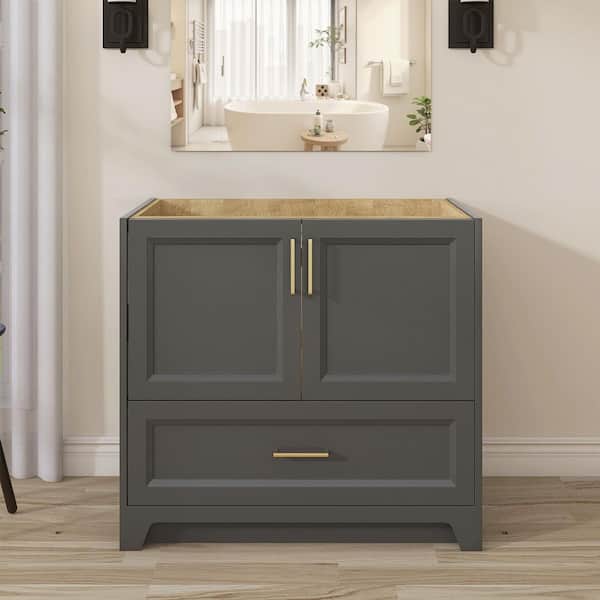 NTQ 36 in. W x 21.5 in. D x 33.5 in. H Bath Vanity Cabinet Without Top Bathroom Vanity Morden Solid Wood in Carbon Grey