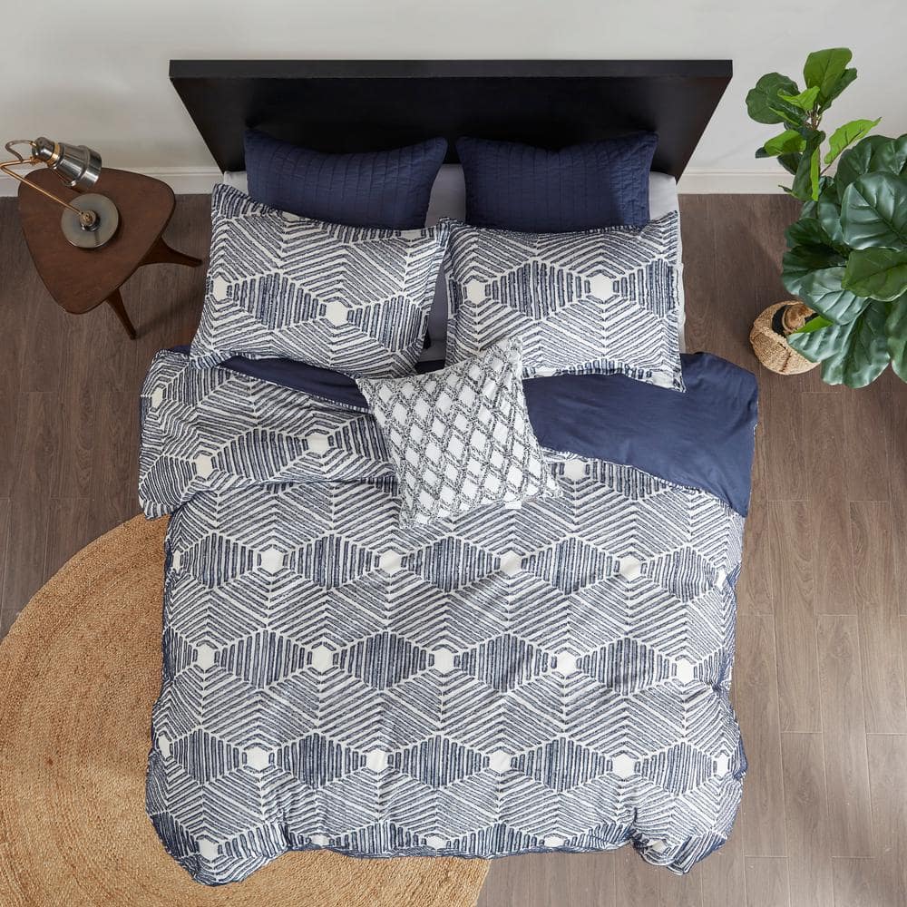 Navy Embroidered Cotton Euro Sham with Hidden Zipper