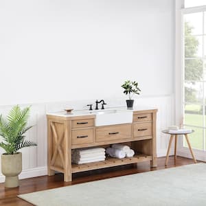 Villareal 60 in. W x 22 in. D x 33.9 in . H Single Bath Vanity in Weathered Pine with White Composite Stone Top