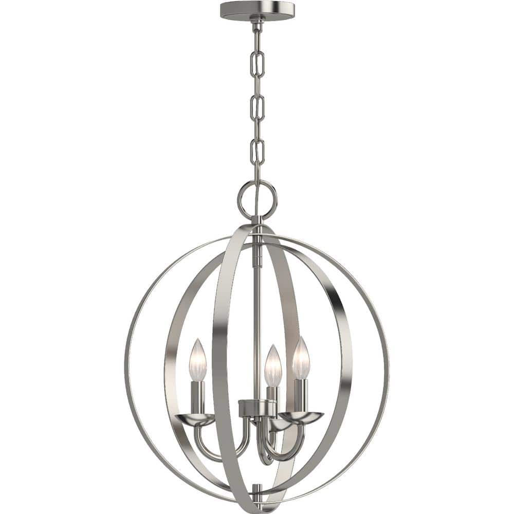 Harvest 3-Light Brushed Nickel Sphere Shaped Hanging Chandelier with Candelabra Base price history on PriceWatchPro