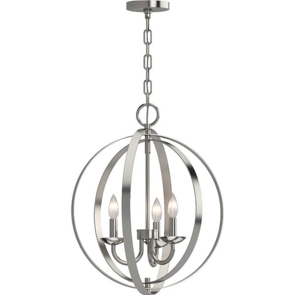 Volume Lighting Harvest 3-Light Brushed Nickel Sphere Shaped Hanging Chandelier with Candelabra Base