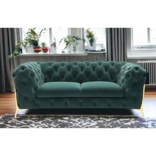 HomeRoots 74 in. Emerald Solid Faux Leather 2-Seater Loveseat