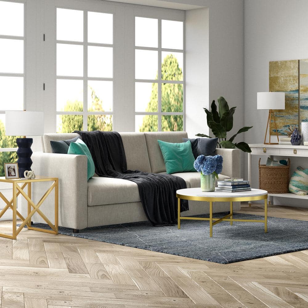 Xivil 36" Brass Round Coffee Table with Faux Marble Top