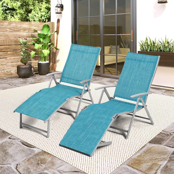 Crestlive Products 2-Piece Aluminum Adjustable Outdoor Chaise Lounge in Blue