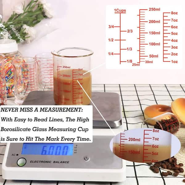 LAIFUCAM 3-Piece High Borosilicate Glass Measuring Cup Set with Pour Spout Clear Markings for Kitchen Baking Mixing