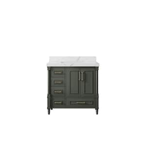 Hudson 36 in. W x 22 in. D x 36 in. H Single Sink Bath Vanity Center in Pewter Green with 2 in. Calacatta Laza Top