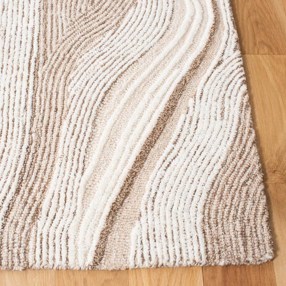 Ivory and Beige Abstract Handmade Wool and Silk Rug