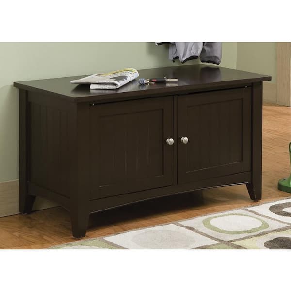 Alaterre Furniture 36 in. Shaker Cottage Storage Bench/Cabinet with 2-Doors, Stylish and Functional Accent Furniture, Brown