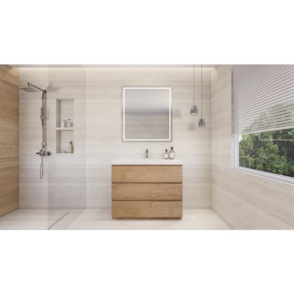 Angeles 42 in. W Bath Vanity in New England Oak with Reinforced Acrylic Vanity Top in White with White Basin