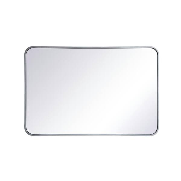 Unbranded Timeless Home 36 in. H x 24 in. W Silver Modern Soft Corner Rectangular Wall Mirror