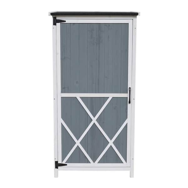 Garden Storage Shed 27.5 in. W x 20.5 in. D x 54 in. H White Fir Wood Outdoor Storage Cabinet with 5 Compartments