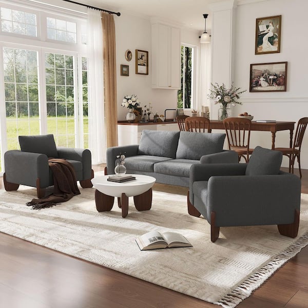 Harper & Bright Designs Modern 3-Piece Gray Boucle Fabric Living Room ...