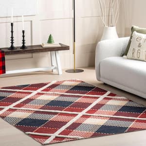 Anastasia High-Low Plaid Red 5 ft. x 8 ft. Area Rug