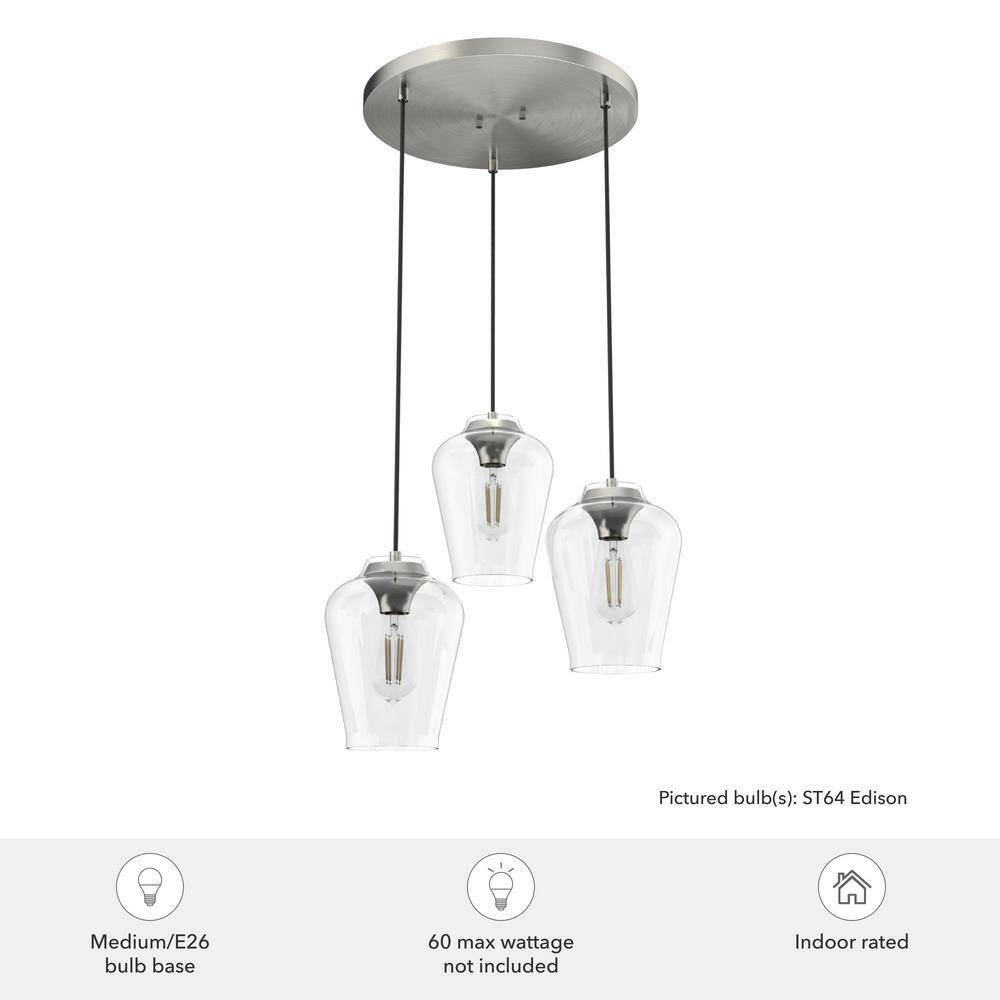 Hunter Vidria Brushed Nickel 3-Light Cluster Pendant Fixture