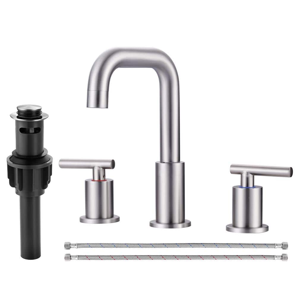 8 in. Widespread Double Handle Bathroom Faucet with Pop Up Drain and cUPC Certified Supply Lines in Brushed Nickel price history on PriceWatchPro