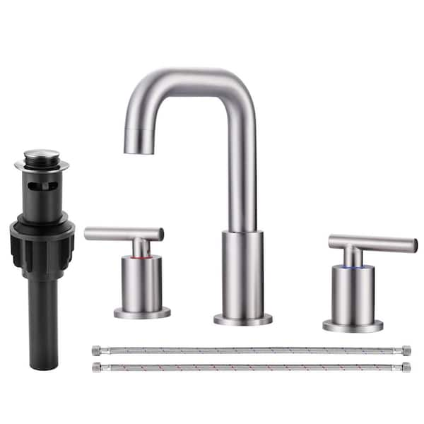 8 in. Widespread Double Handle Bathroom Faucet with Pop Up Drain and cUPC Certified Supply Lines in Brushed Nickel