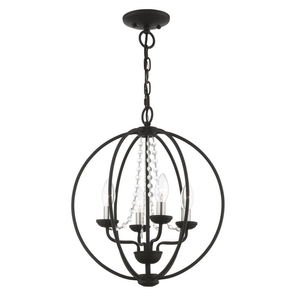 Arabella Black Nickel 4-Light Orb Chandelier with Draping Crystals