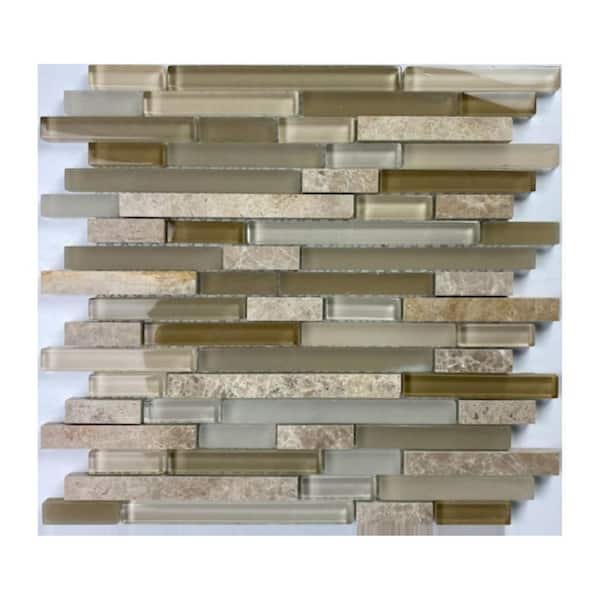 ABOLOS Classic Design Mocha Linear Mosaic 12 in. x 12 in. Multi Finish Glass and Stone Decorative Tile (11 sq. ft./Case)
