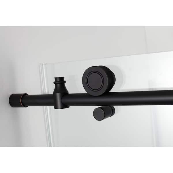 Kamaya 56 in. - 60 in. x 33.875 in. x 76 in. Frameless Sliding Shower Enclosure in Matte Black, Left Open