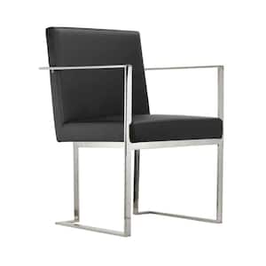 Black and Chrome Faux Leather Cantilever Base Dining Armchair