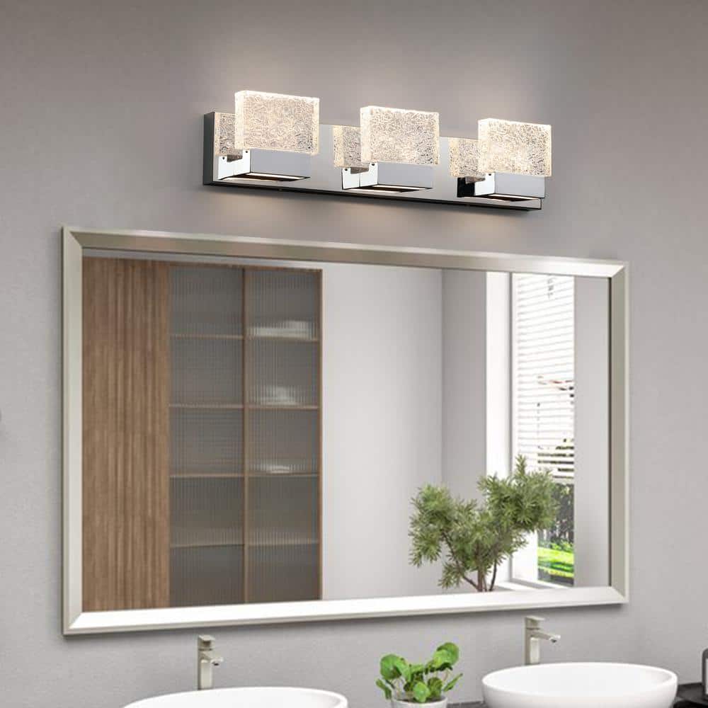Polished Stainless Steel 24" LED Vanity Light with Clear Ice Glass