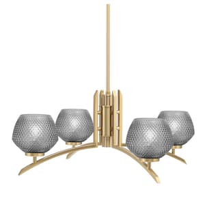 Siena 27.5 in. 4-Light New Age Brass Chandelier with 6 in. Smoke Textured Glass Shade, No Bulbs Included