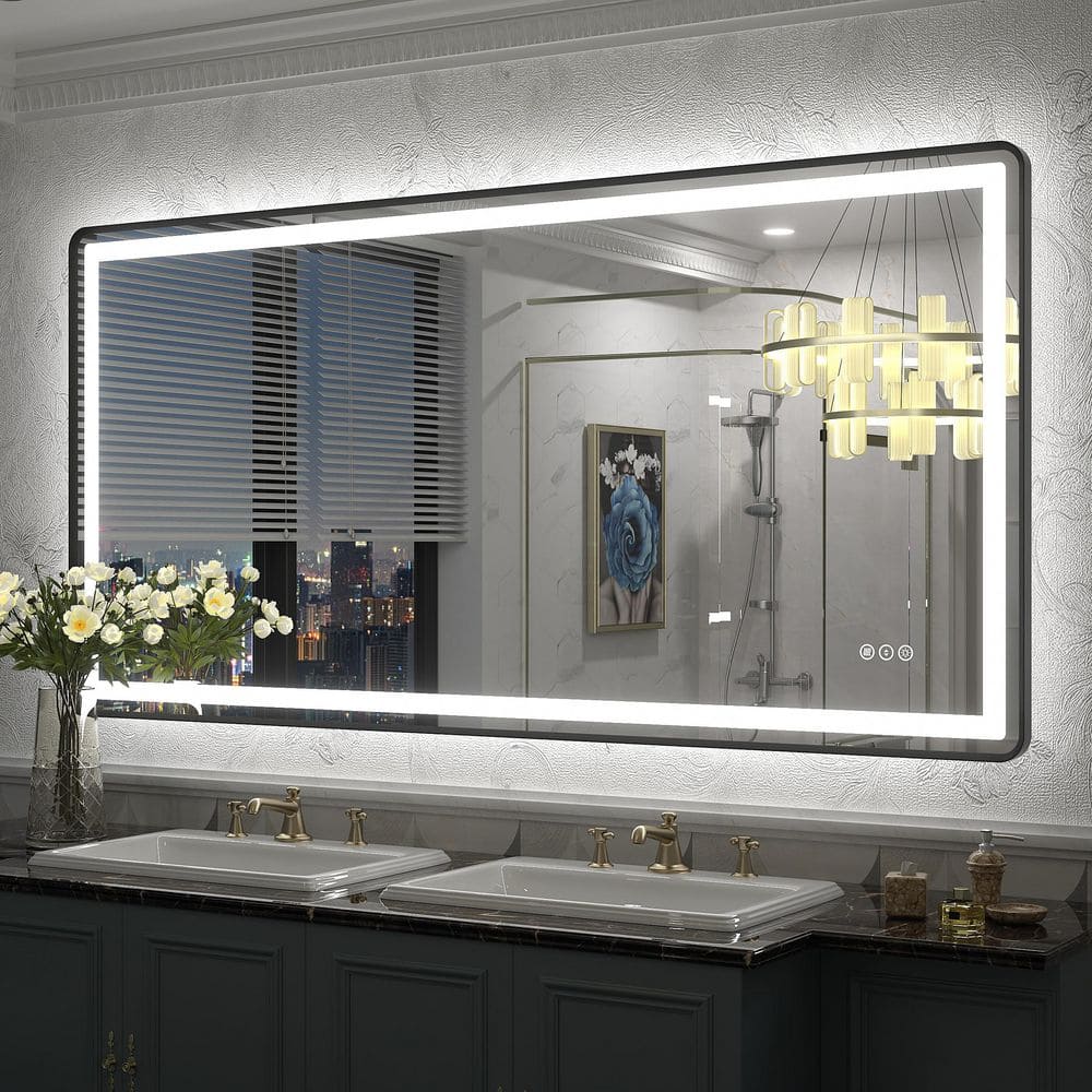 60 in. W x 30 in. H Rectangular Framed UL Certified Front & Back LED Anti-Fog Tempered Glass Wall Bathroom Vanity Mirror price history on PriceWatchPro