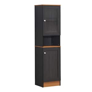 63 in. Tall Slim Open-Shelf Plus Top and Bottom Enclosed Storage Kitchen Pantry in Black-Beech
