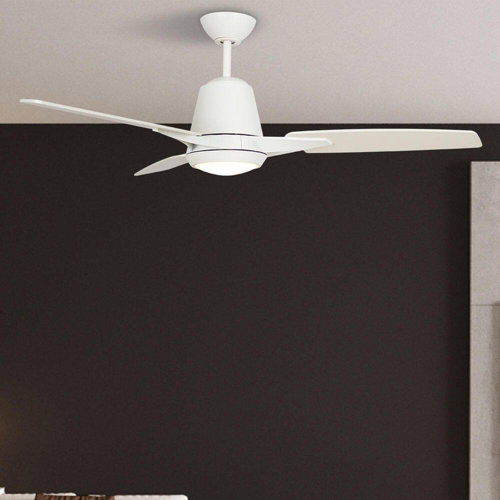 52'' White Plywood Smart Ceiling Fan with LED Light and Voice Control