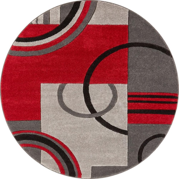 Well Woven Ruby Galaxy Waves Grey Red 5, Red And Grey Round Area Rug
