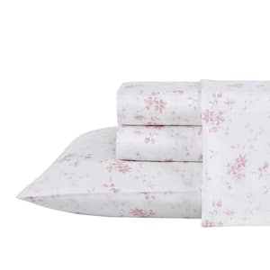 Garden Muse 4-Piece Pink Floral T300 Cotton Queen Sheet Set