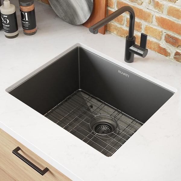 Terraza 21 in. Undermount Single Bowl 16-Gauge Stainless Steel Bar Prep Kitchen Sink in Black with Rounded Corners