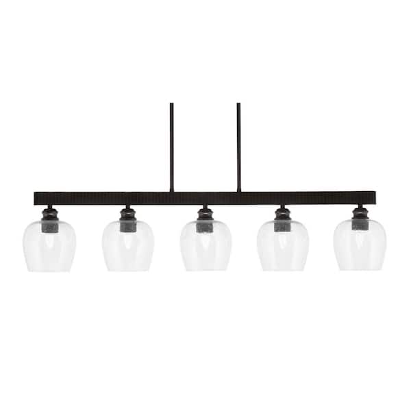 Unbranded Albany 60-Watt 5-Light Espresso Linear Pendant Light with Clear Bubble Glass Shades and No Bulbs Included