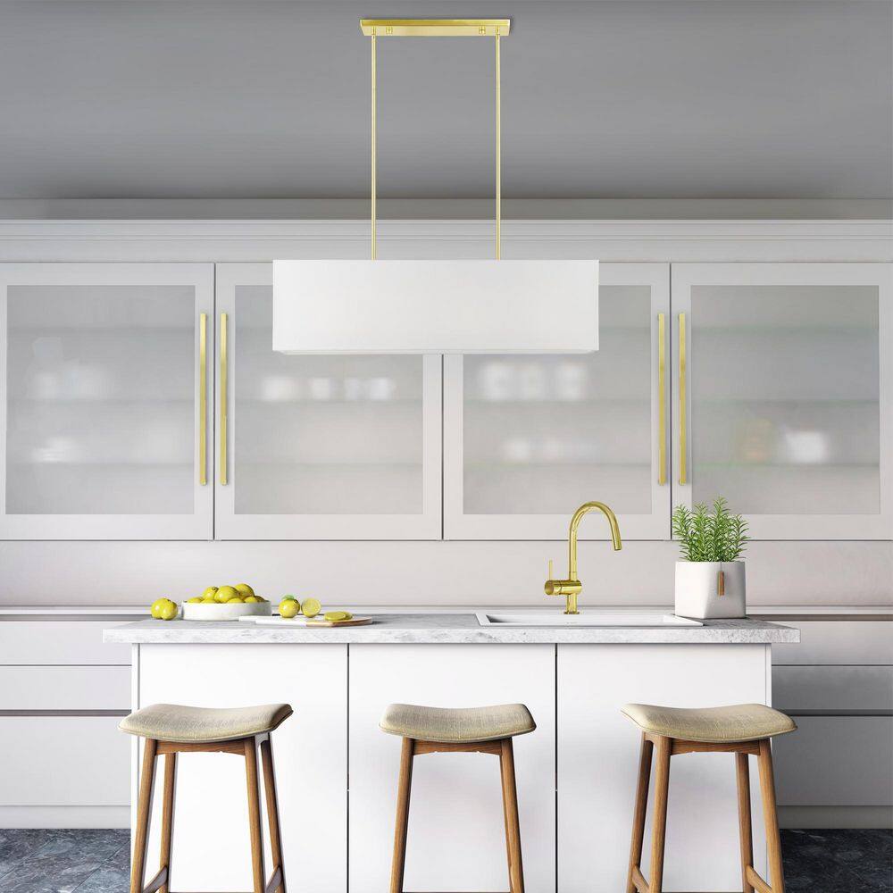 Summit Satin Brass 4-Light Linear Chandelier with Off-White Shade