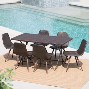 Lrya Multi-Brown 7-Piece Plastic Rectangular Outdoor Dining Set with Foldable Dining Table