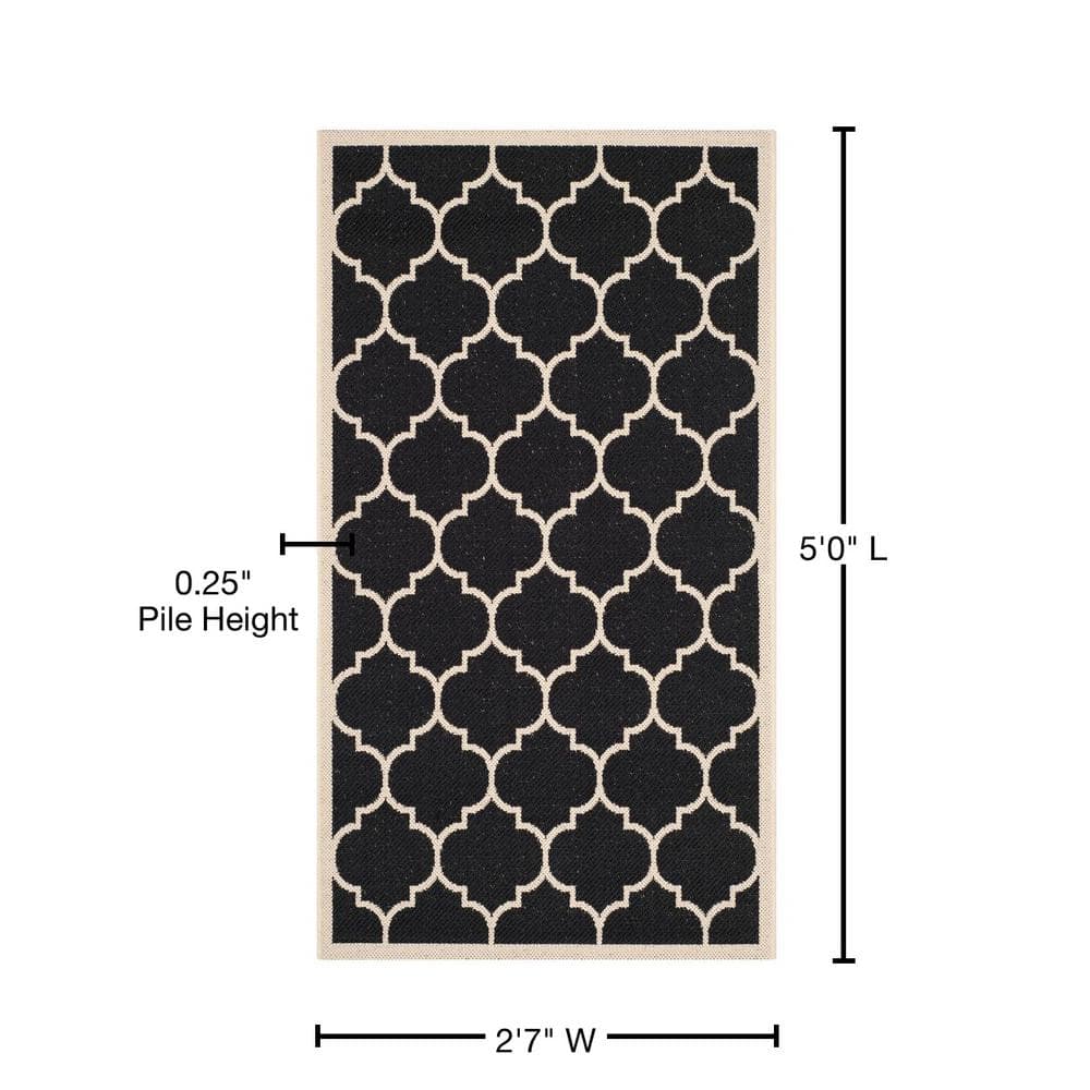 Elegant Black Synthetic Rectangular Indoor/Outdoor Rug, 31in x 4in