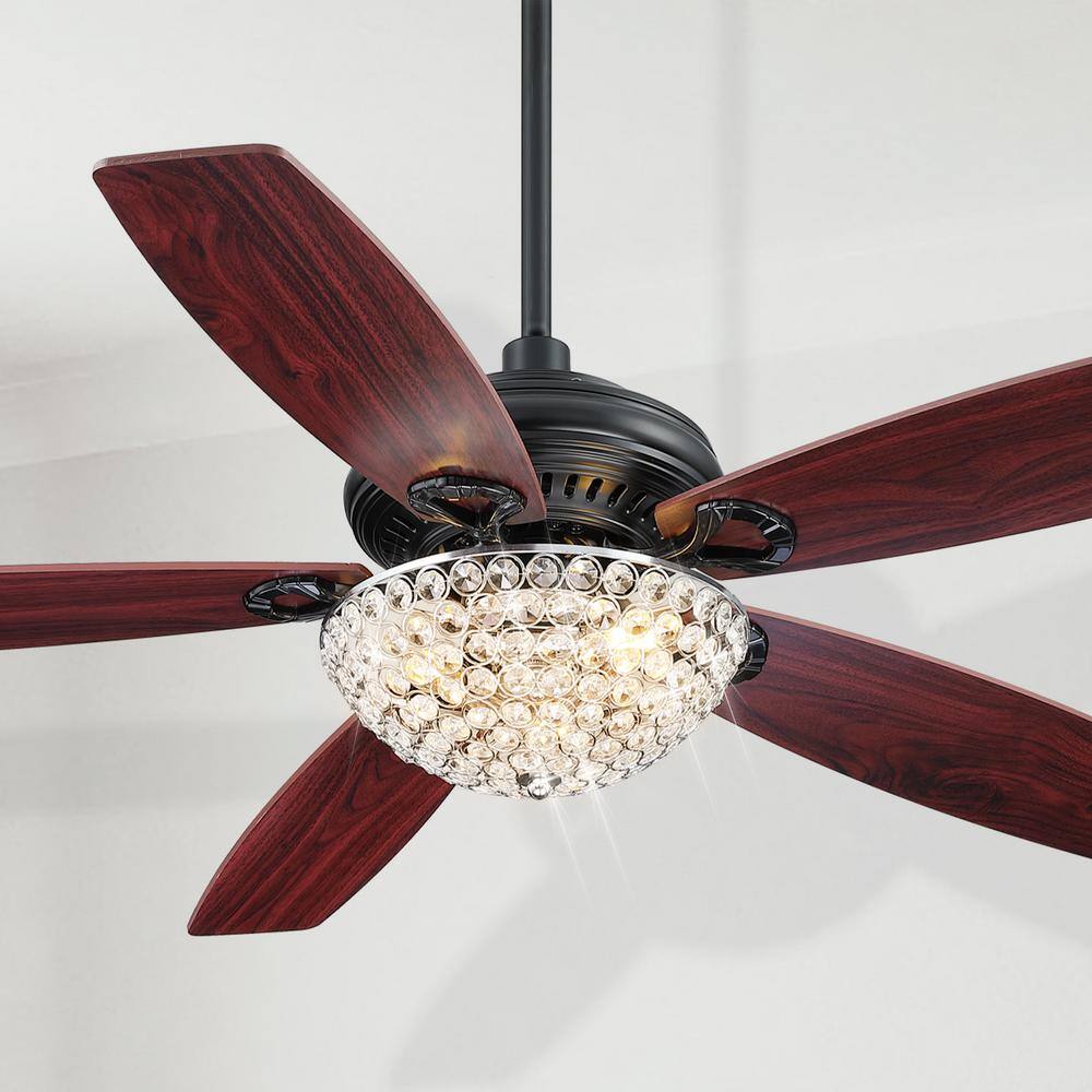 CARRO Henderson 52 in. LED Indoor Black Crystal Chandelier DC Motor