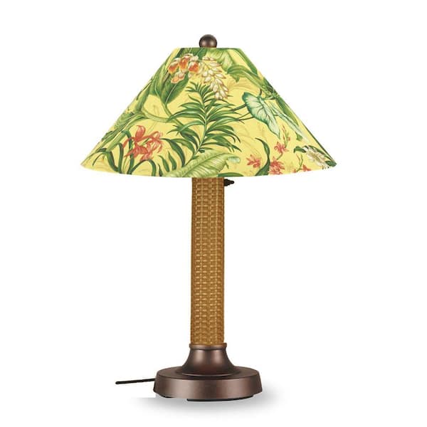 Patio Living Concepts Bahama Weave 34 in. Outdoor Mocha Cream Table Lamp with Soleil Shade