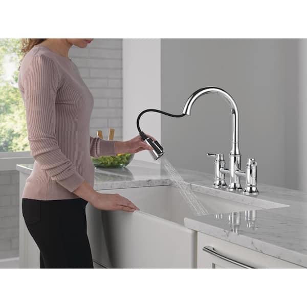 Renaldi Double Handle Bridge Kitchen Faucet in Lumicoat Chrome