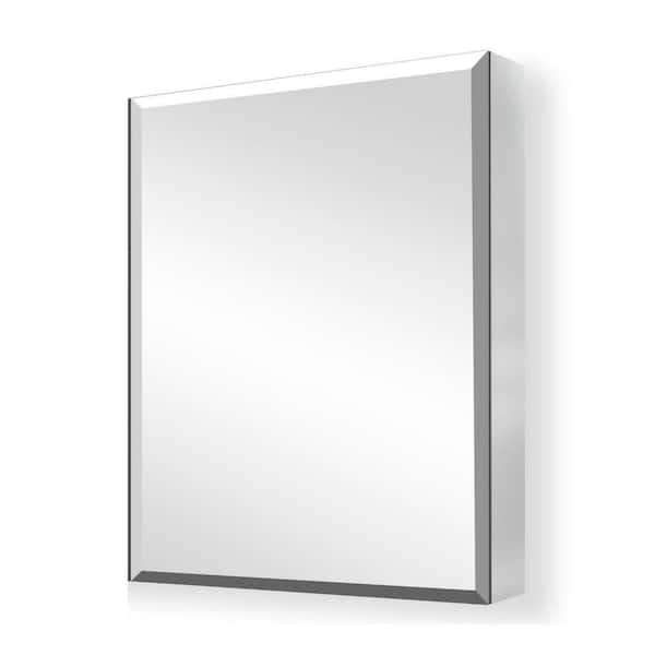 IDEAGLE 15 in. W x 26 in. H Small Rectangular Silver Recessed/Surface Mount Bathroom Medicine Cabinet with Mirror Right Open