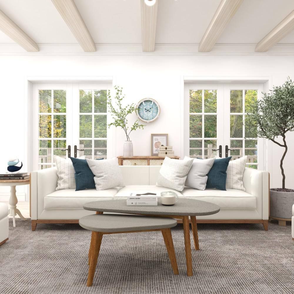 Modern Acacia Wood & Polycement Outdoor Accent Table in Gray