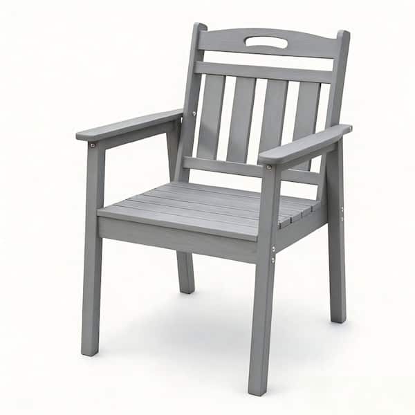 Dexo HDPE Outdoor Patio Dining Chairs in Gray with Vertical Slatted Back, Weather Resistant (Set of 2)