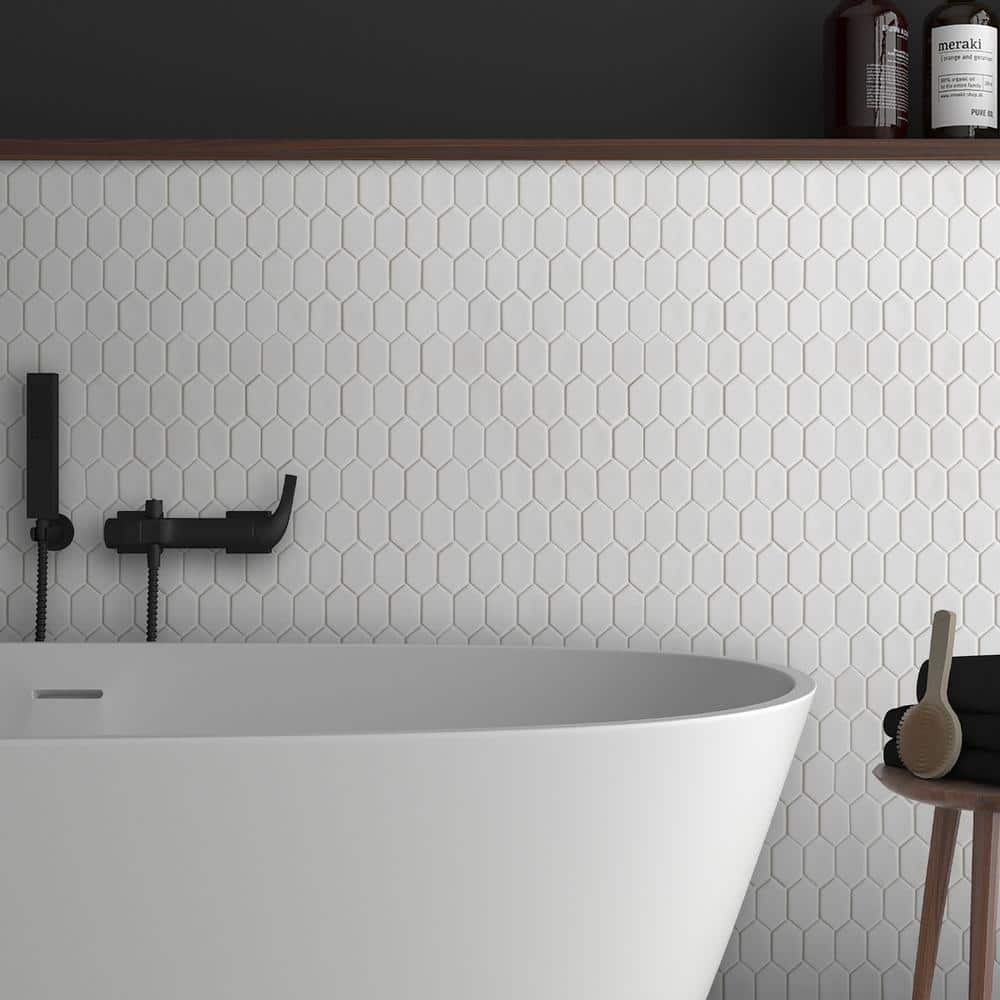 White Hexagonal Matte Glass Mosaic Tile Sheets