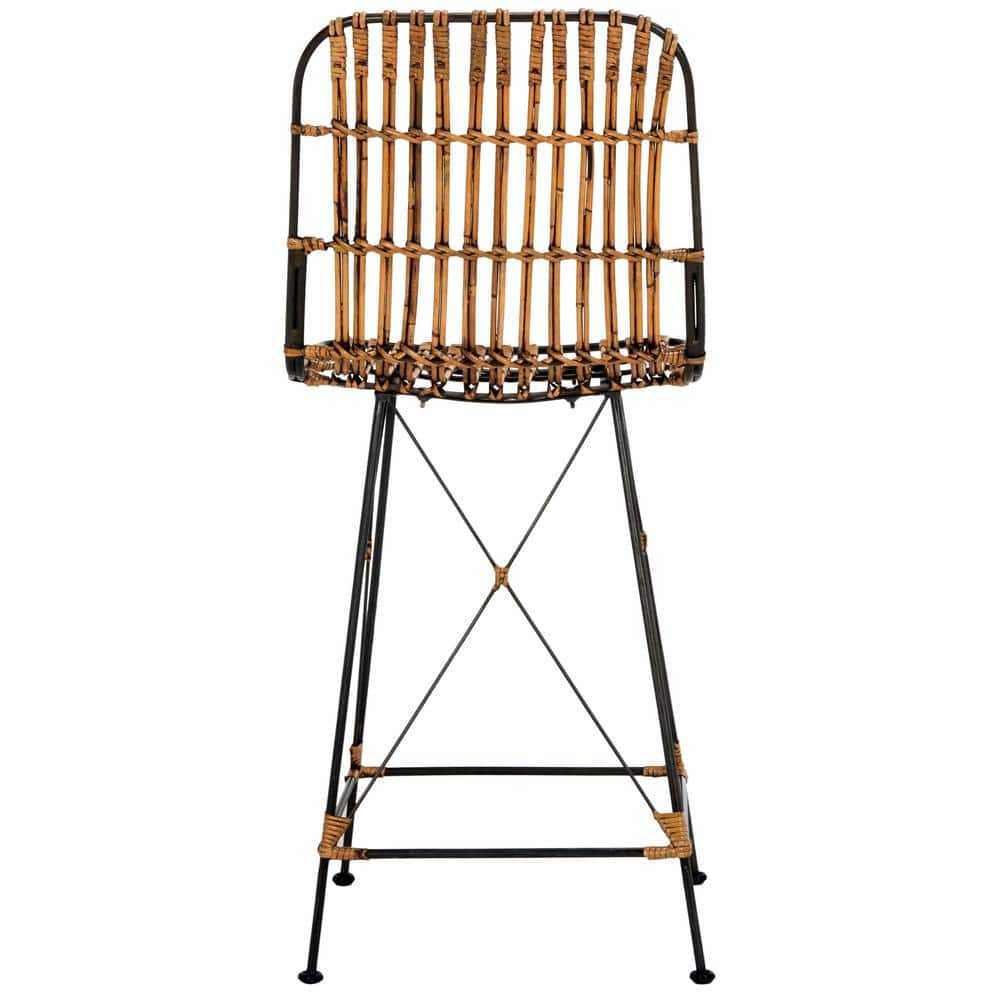 Minerva Natural and Black Wicker Counter Stools, Set of 2