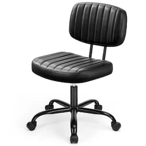 PU Leather Small Ergonomic Armless Height Adjustable Computer Office Chair in Black