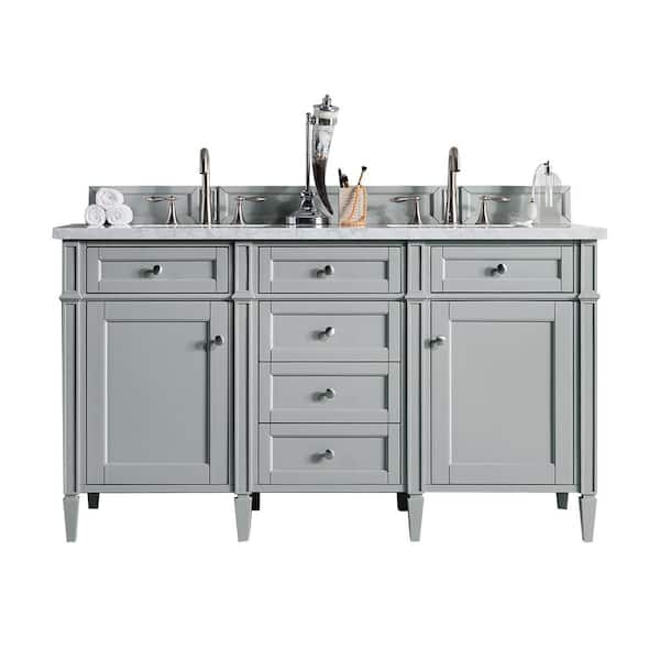 James Martin Vanities Brittany 60 in. W x 23.5 in.D x 34 in. H Double Bath Vanity in Urban Gray with Marble Top in Carrara White
