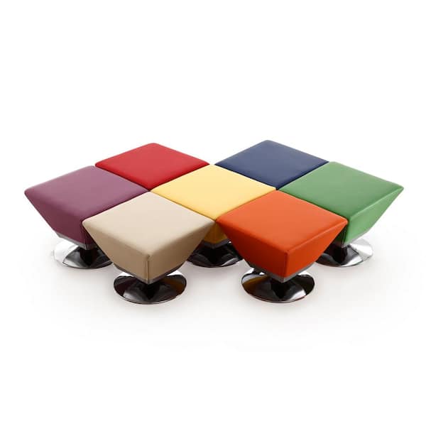 Manhattan Comfort Diamond Blue, Red, Purple, Green, Orange, Tan, and Yellow 7-Piece Multicolor Swivel Ottoman Set
